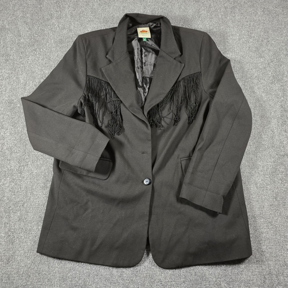 FARM Rio Women's Black Fringe Blazer Jacket XL Western Boho Statement Coat